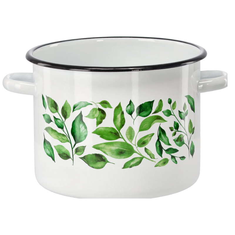 marka niezdefiniowana Emailový hrnec 5,5 l 22 cm bílý fikus *9235