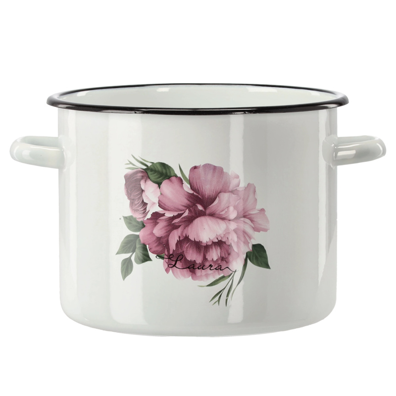 marka niezdefiniowana Emailový hrnec 5,5 l 22 cm bílá pivoňka Laura *9242