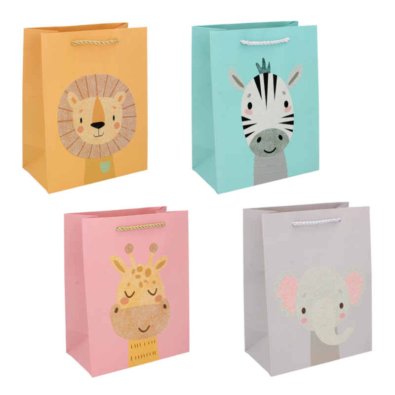 Dárková taška se zvířátky, velká, pastelové barvy