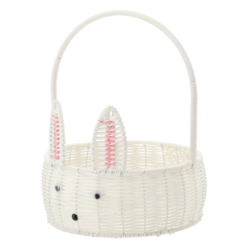 Plastový kulatý košík 25 cm s motivem králíka – bílý, velikonoční dekorace