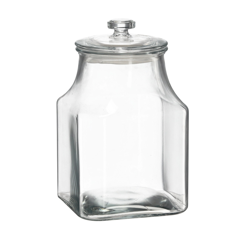 Skleněná čtvercová dóza 3,3 l se skleněným víkem