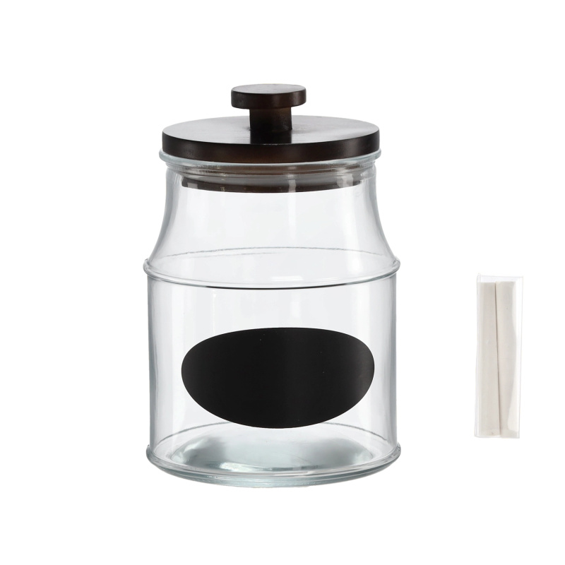 Skleněná dóza 2,2 l s dřevěným víčkem, etiketou a křídou