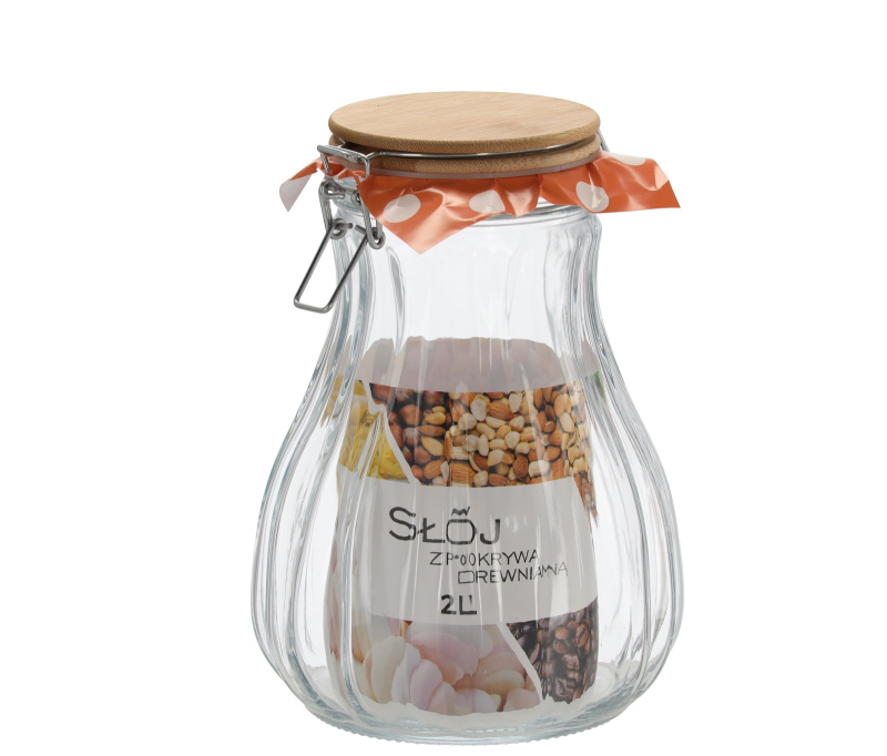Skleněná nádoba 2 l s dřevěným víčkem