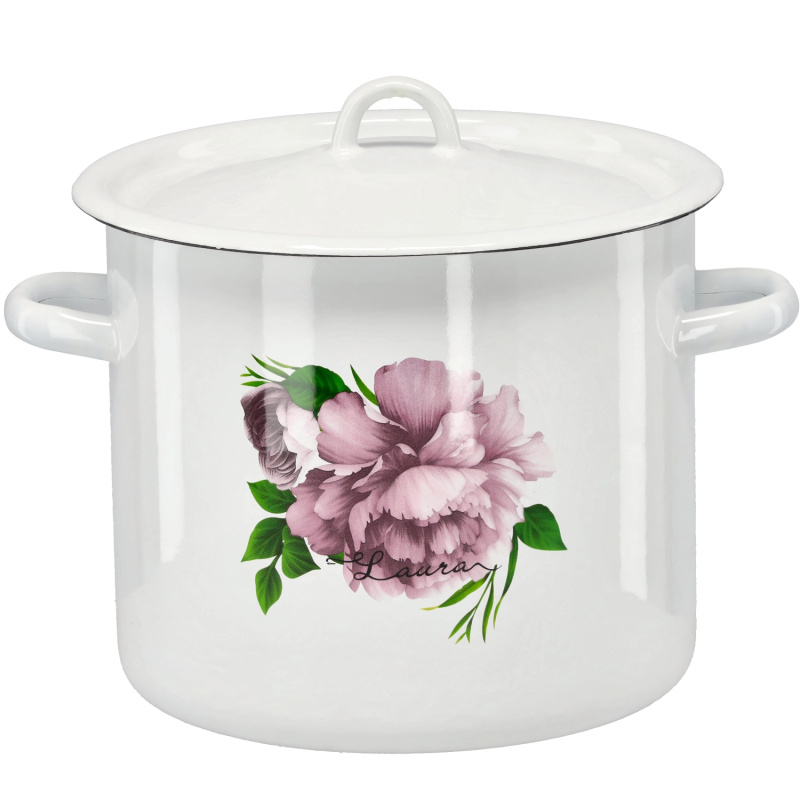 marka niezdefiniowana Emailová hrnec 7 l 22 cm bílá pivoňka Laura Z/P *2615