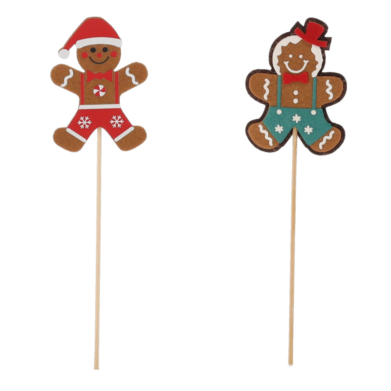 Vánoční ozdoba perníček na špejli – dekorativní zápich do květináče a aranžmá