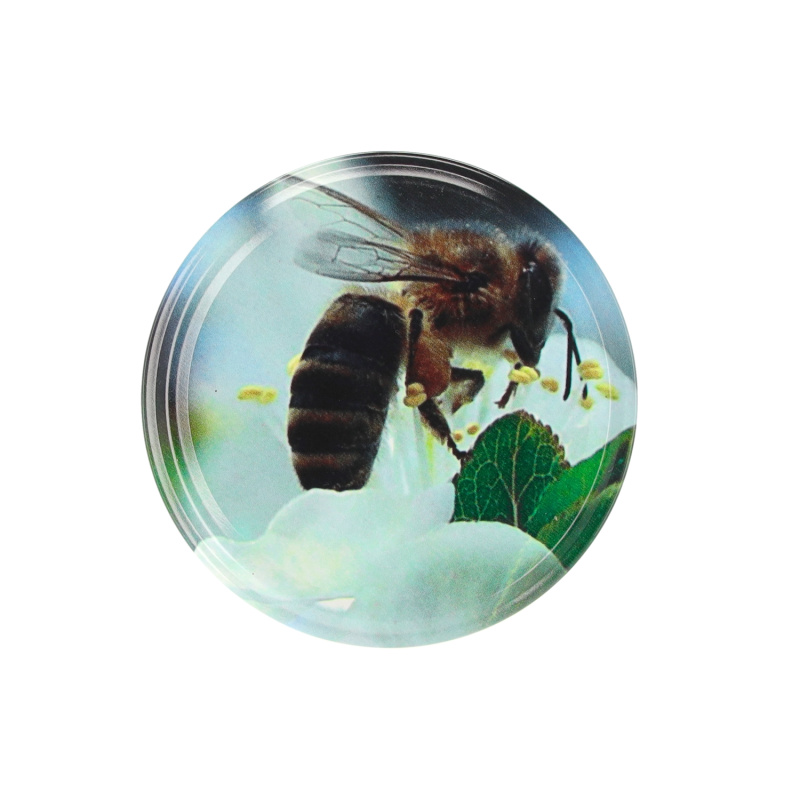 Sada kovových víček 82 mm s motivem včely na květině, 10 ks