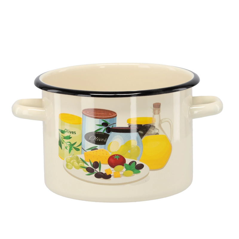 marka niezdefiniowana SMALTOVANÝ HRNEC 3 L 18 CM KRÉMOVÝ OLIVOVÝ *7459