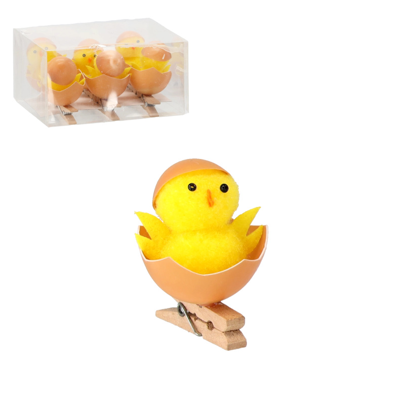Velikonoční kuřátka v půlce vajíčka – sada 6 ks s klipsem