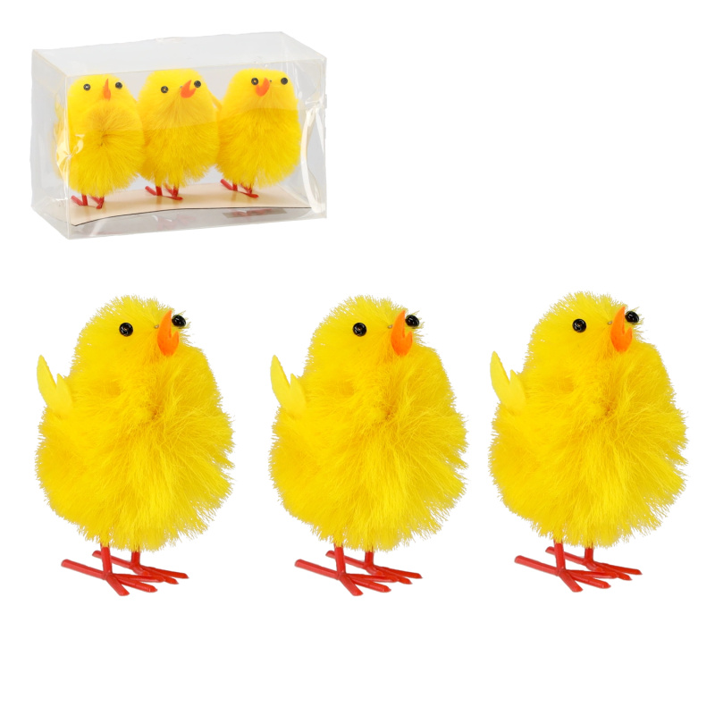 Sada velikonočních žlutých kuřátek – dekorace (3 ks)
