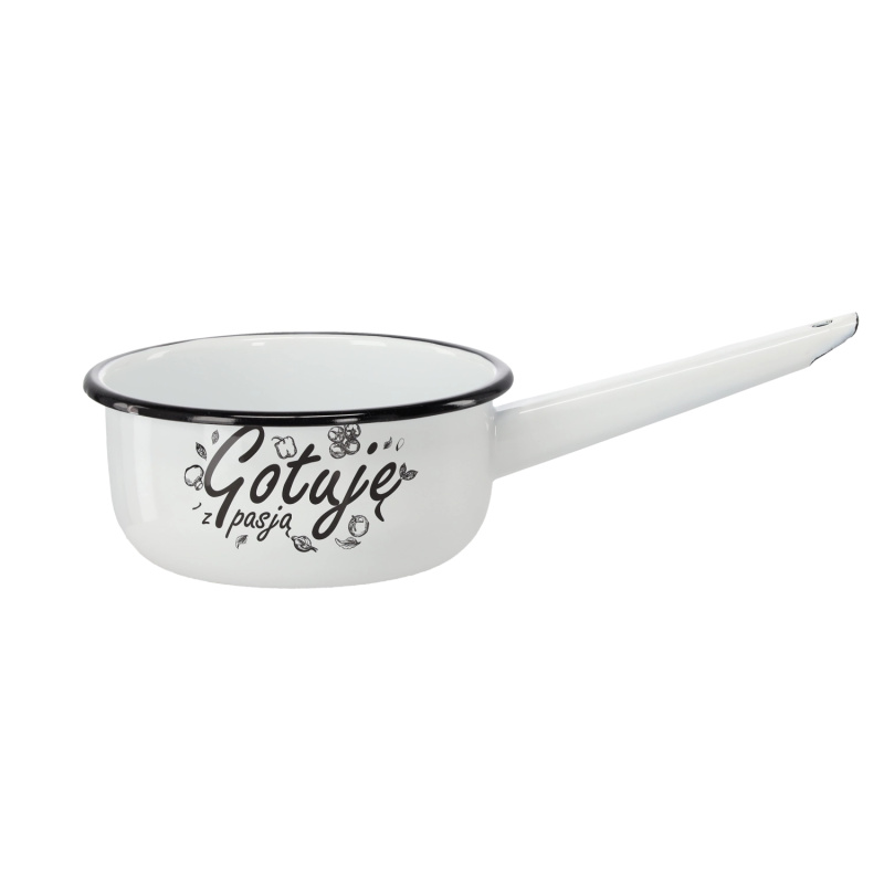 marka niezdefiniowana SMALTOVANÝ HRNEC S RÚČKOU 1,5 L 16 CM BÍLÝ VAŘÍM S VÁŠNÍ *6161