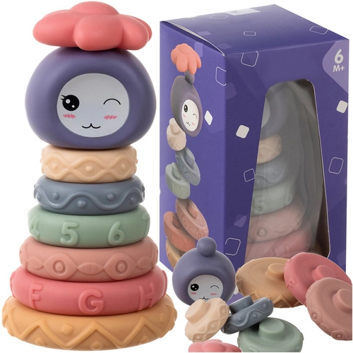 Senzorické měkké stavební kostičky pro miminka, věž MONTESSORI, 8 dílů