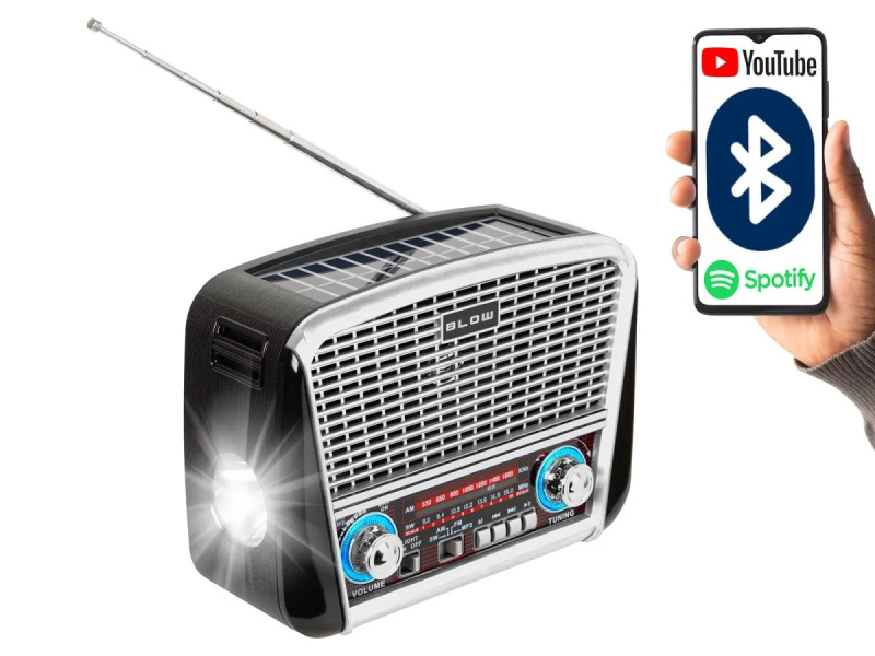 Retro rádio s Bluetooth, FM a solárním nabíjením - BLOW RA-17