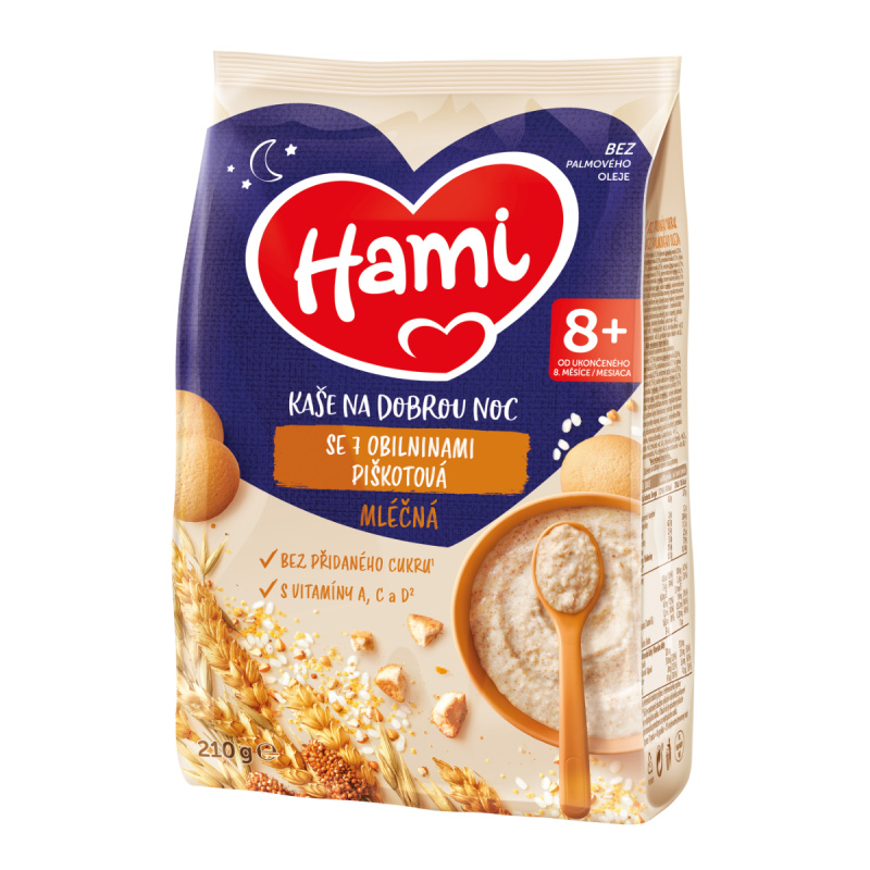 HAMI Mléčná kaše se 7 obilninami piškotová 8m+  210 g