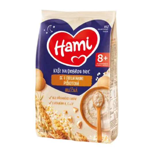 HAMI Mléčná kaše se 7 obilninami piškotová 8m+  210 g