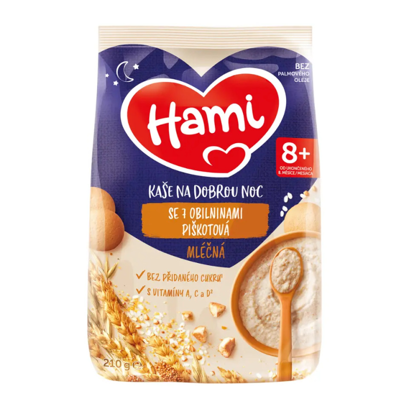 HAMI Mléčná kaše se 7 obilninami piškotová 8m+  210 g