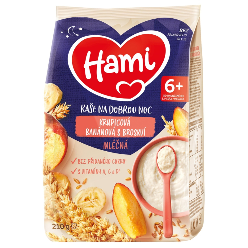HAMI Mléčná kaše krupicová banánová s broskví na Dobrou noc 210 g