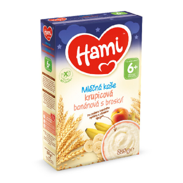 HAMI Mléčná kaše krupicová banánová s broskví na Dobrou noc 210 g