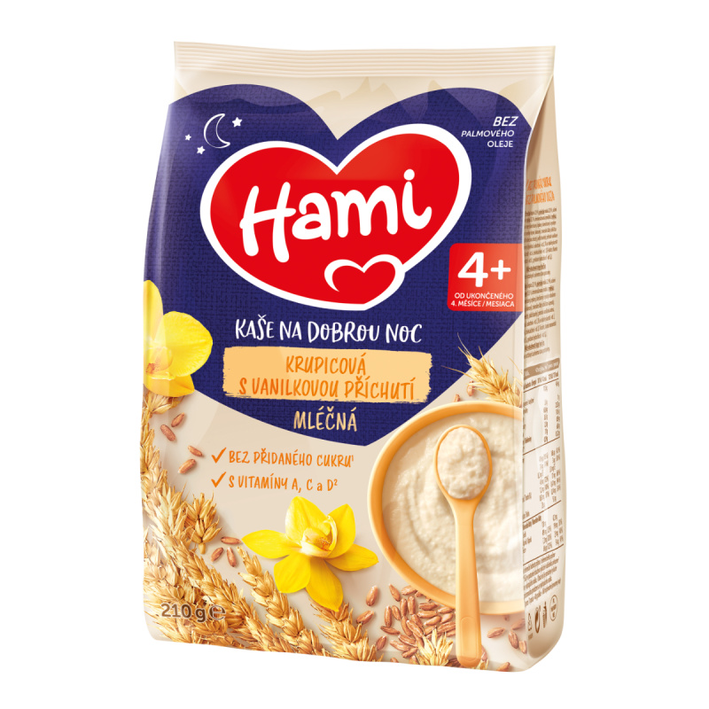 HAMI Mléčná kaše krupicová s vanilkovou příchutí na Dobrou noc 210 g