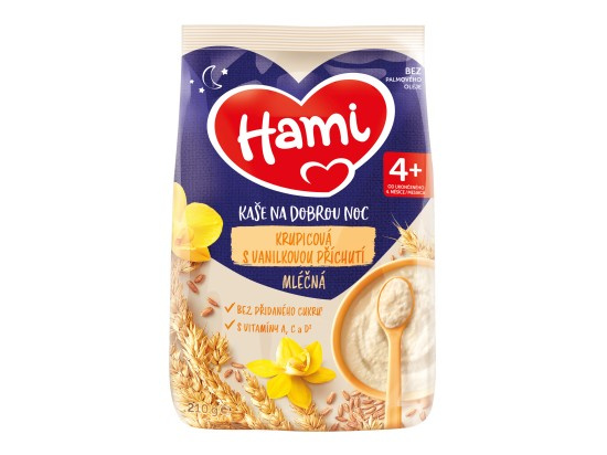 HAMI Mléčná kaše krupicová s vanilkovou příchutí na Dobrou noc 210 g