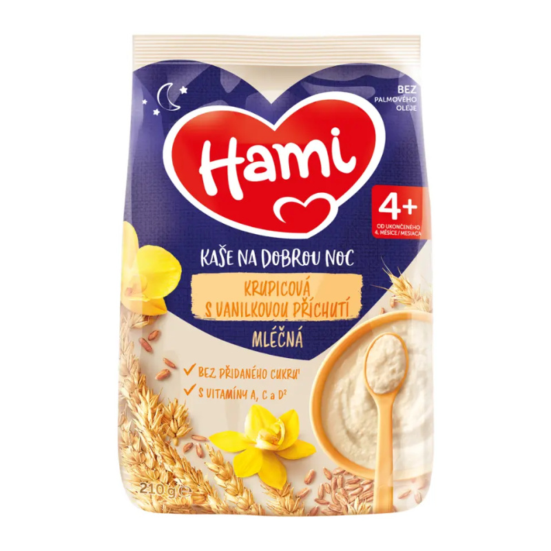 HAMI Mléčná kaše krupicová s vanilkovou příchutí na Dobrou noc 210 g