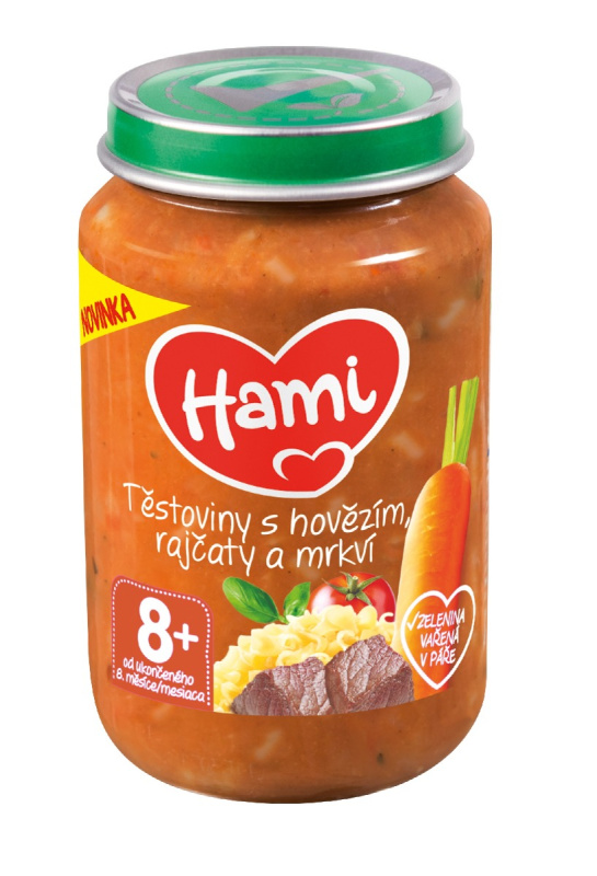 HAMI Masozeleninový příkrm těstoviny s hovězím, rajčaty a mrkví 8m+ 200 g