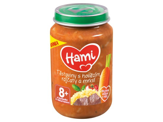HAMI Masozeleninový příkrm těstoviny s hovězím, rajčaty a mrkví 8m+ 200 g