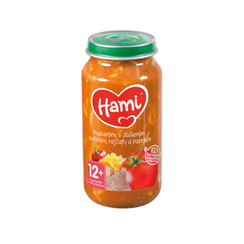 HAMI Masozeleninový příkrm makaróny s dušeným vepřovým, rajčaty a paprikou 12m+ 250 g