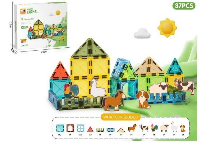 Madej magnetická stavebnice Color Box farma, 37 dílků