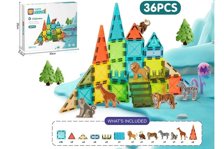 Magnetická stavebnice Color Box se zvířátky, 56 dílků
