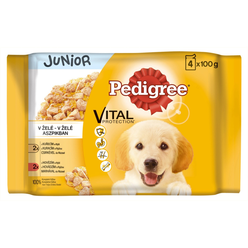 Pedigree kapsa Junior kuře+rýže/hov+rýže v želé 4x100g