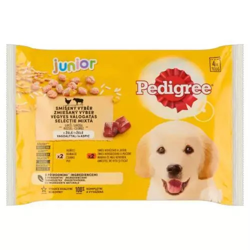 Pedigree kapsa Junior kuře+rýže/hov+rýže v želé 4x100g