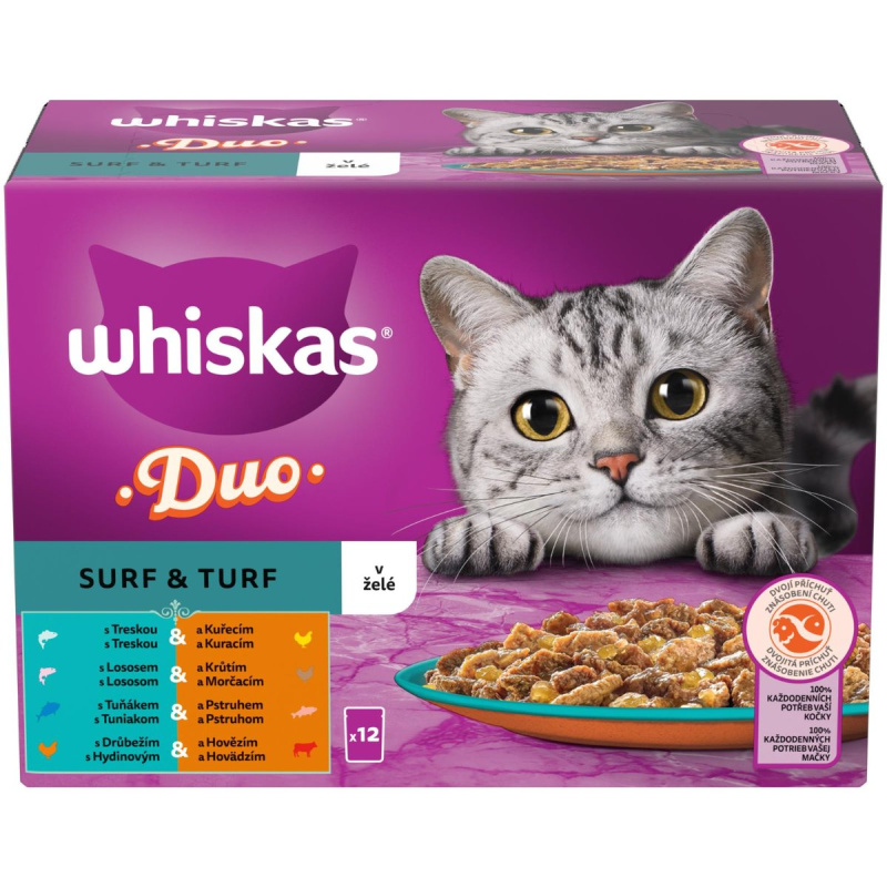 Whiskas Duo Surf & Turf kapsičky v želé pro dospělé kočky 12×85 g