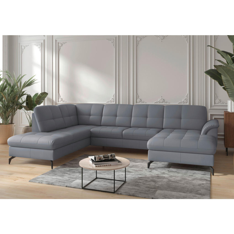Sit & More SEDACÍ SOUPRAVA, textil, kůže, šedomodrá