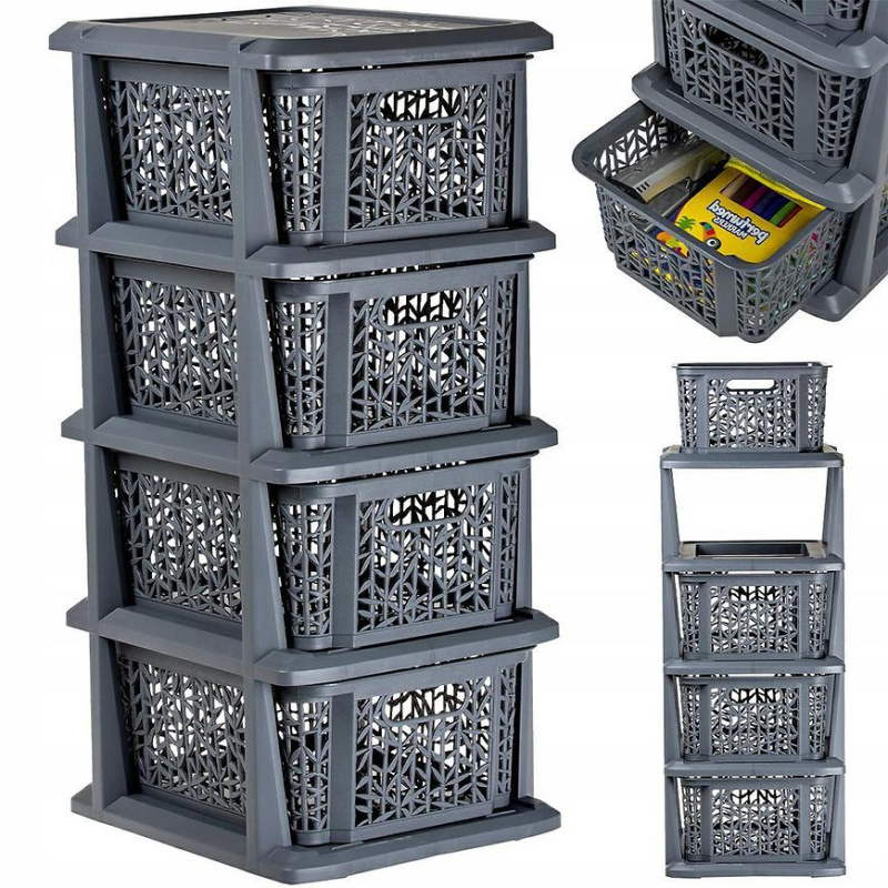 Antracitový plastový regál s 4 šuplíky Bamboo BRANQ