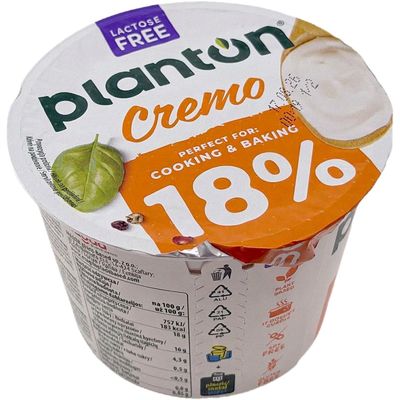 PlantON Cremo 18% Zakysaná smetana z kokosového mléka