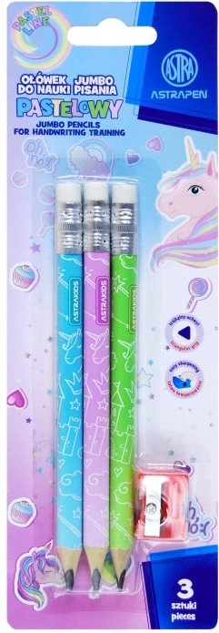Astra trojhranná tužka HB Unicorn 3ks s ořezávátkem 158537