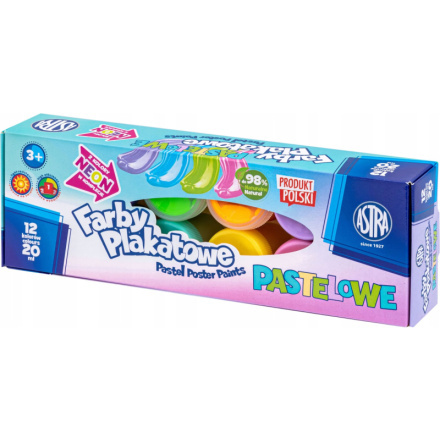 Temperové barvy ASTRA pastelové 12×20 ml, 2 neonové