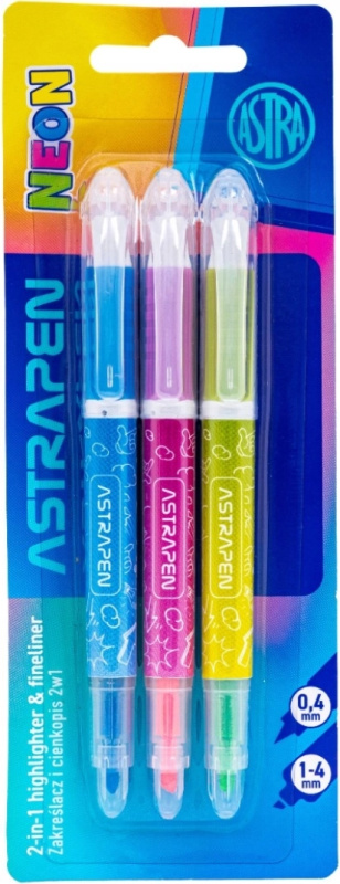 Astra zvýrazňovače 2v1 neon, sada 3 ks