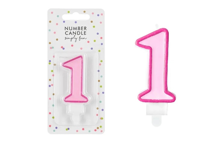 Růžová narozeninová svíčka na dort číslo 1 (7 cm)