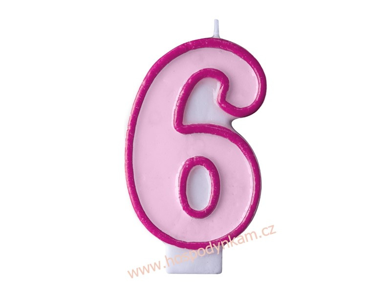 PartyDeco Narozeninová svíčka s číslem 6 růžová