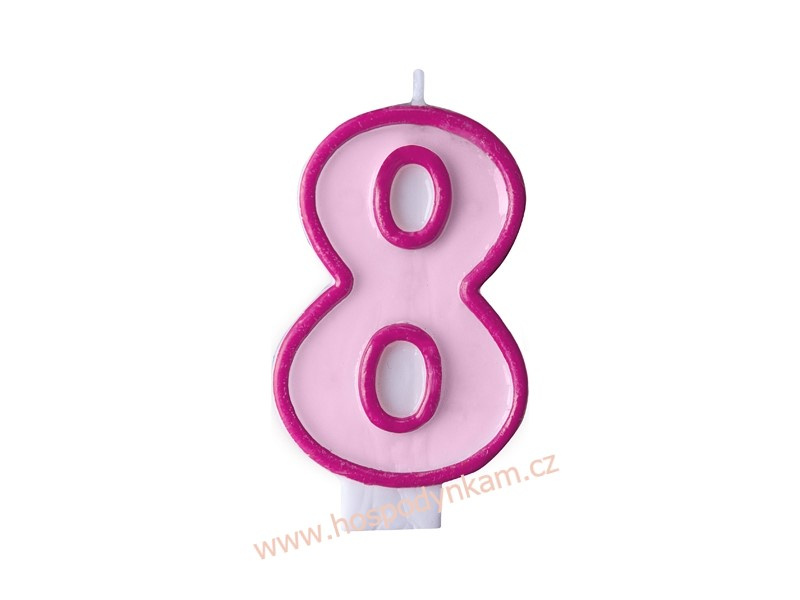 PartyDeco Narozeninová svíčka s číslem 8 růžová
