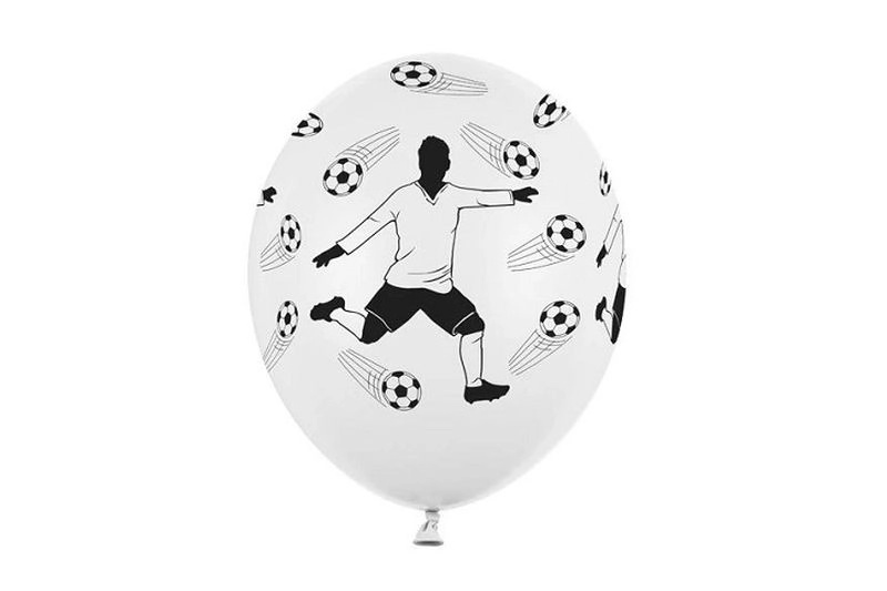 Balónky 30 cm s potiskem fotbalisty a míčů pastelově bílé - 1 kus