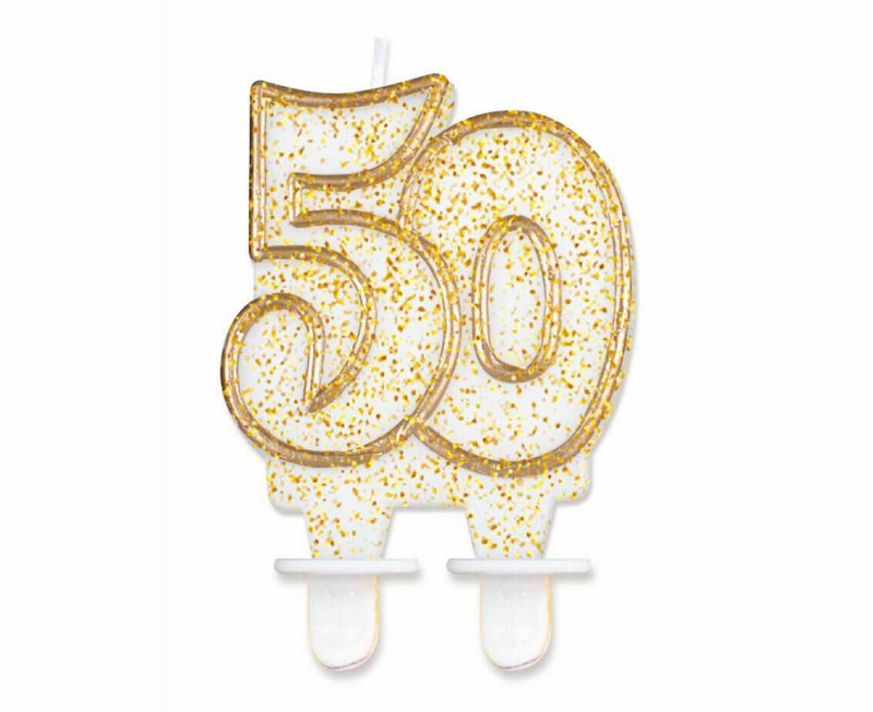 Svíčka dortová Ročník zlatá, bílá číslo 50 Albi