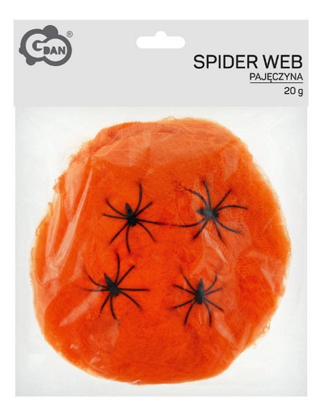 Oranžová pavučina na halloween 20 g se 4 pavouky