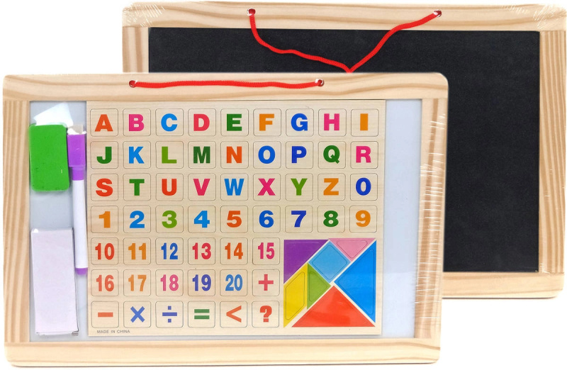 Oboustranná magnetická tabule na křídy a fixy s písmeny, čísly a puzzle