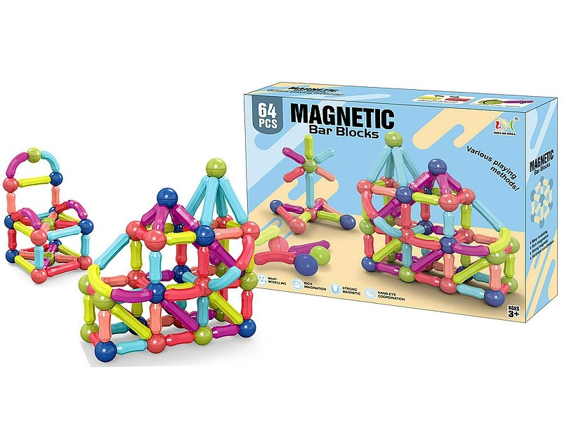 Magnetické 3D stavební kostky – 64 dílů