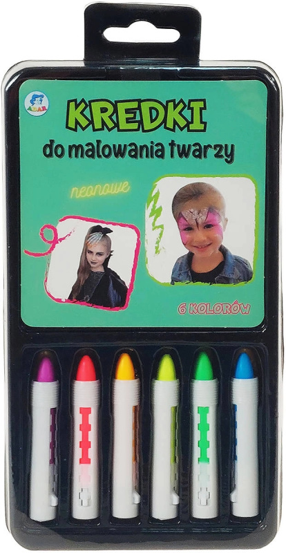 Neonové tužky na malování na obličej pro děti, sada 6 barev