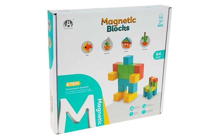 Magnetické stavebnice – barevné dílky (64 ks)
