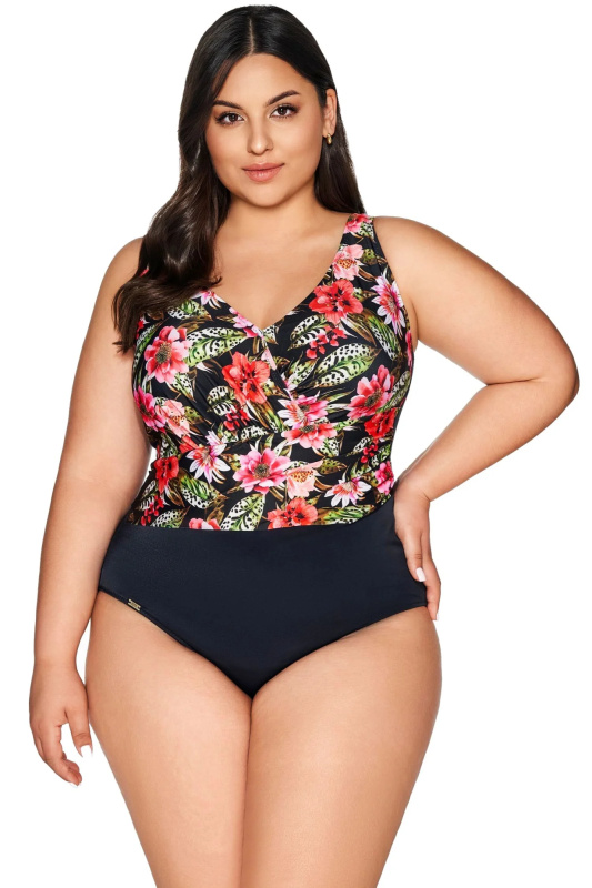 Dámské jednodílné plavky 60 black Floral - AVA černá 90/B