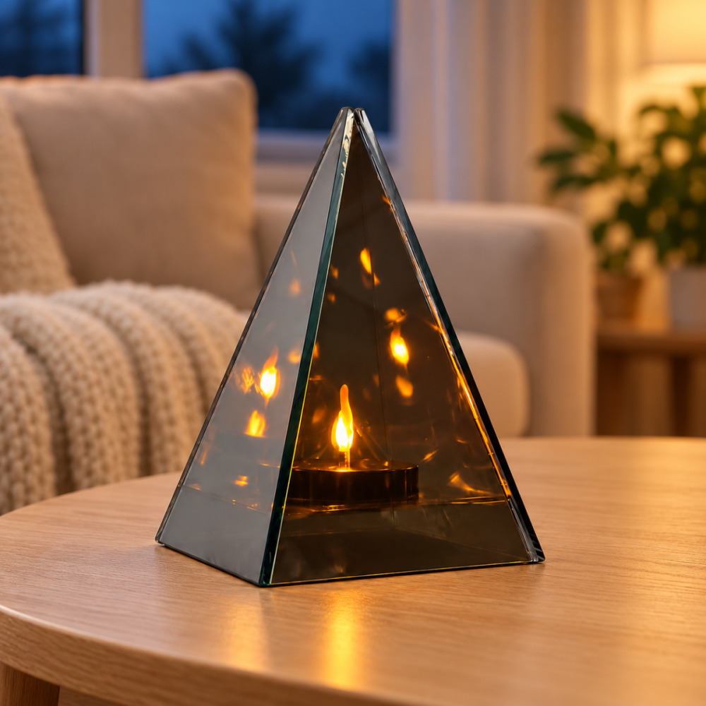 AFF LED lampička ve tvaru pyramidy s 3D efektem pohyblivého plamene - 12 x 12 x 20 cm
